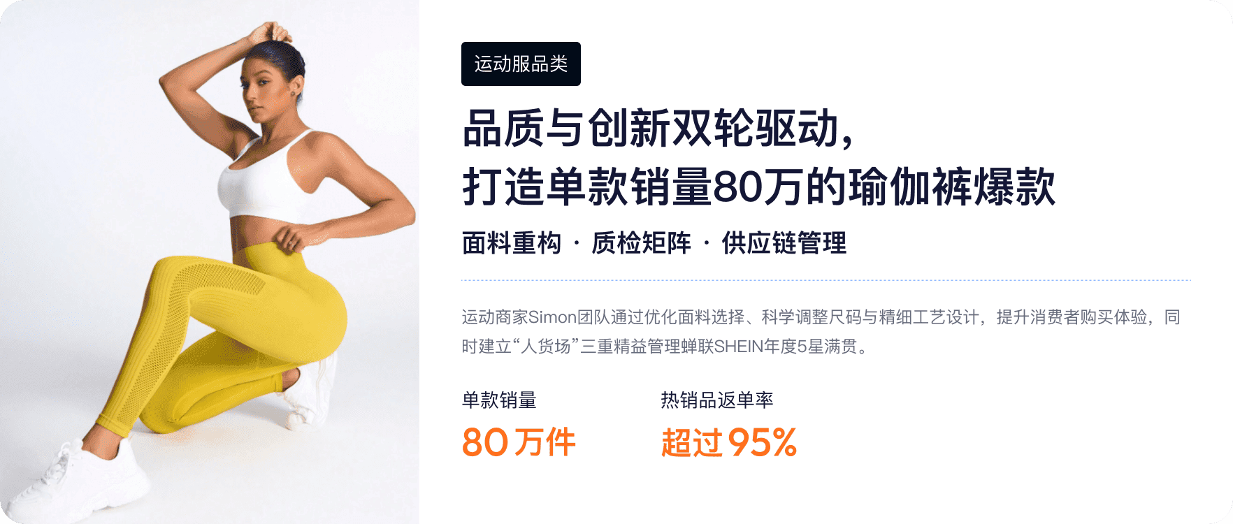 SHEIN运动服品类 品质与创新双轮驱动， 打造单款销量80万的瑜伽裤爆款 面料重构 质检矩阵